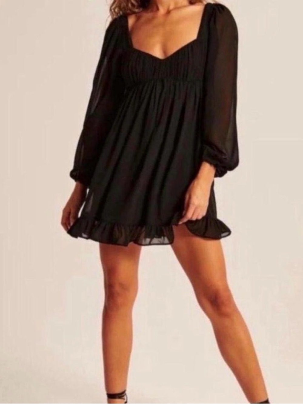 Abercrombie & Fitch Long Sleeve Sweetheart Mini Dress – Black – Size Small